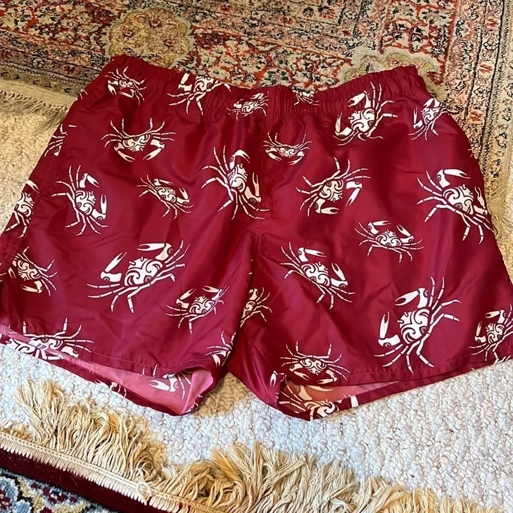 Z ZEGNA ,Crab Print Swim Trunks  Designer Beach Resort Shorts  Coastal Size L
